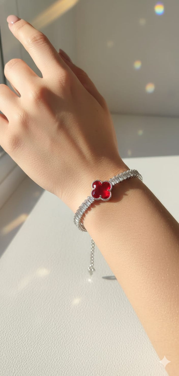 Ruby Solace Silver-Plated Baguette Crystal Clover Tennis Bracelet