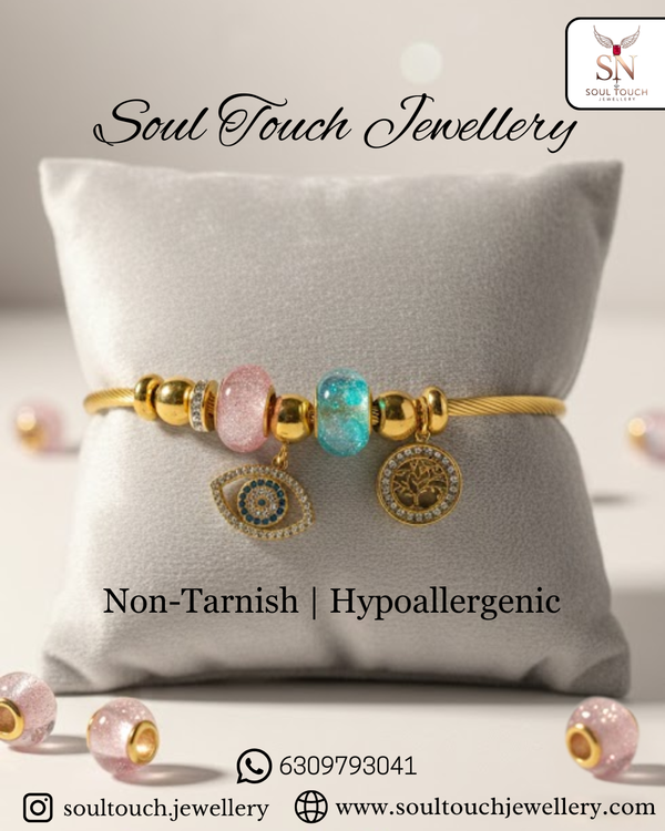 Eternal Blessings Charm Bracelet – Gold-Tone Symbolic Charms & Pastel Beads