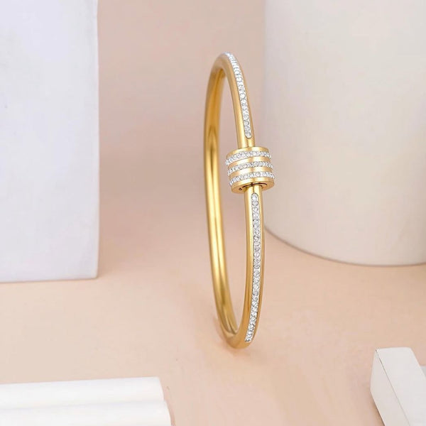 Gold nail crystal bangle bracelet for women anti tarnish waterproof luxury jewelry