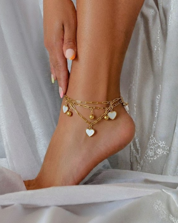 Amora Heart Anklet – Layered Gold-Tone Anklet with Heart Charms