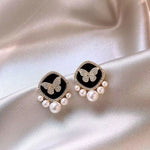 Black Butterfly Pearl Stud Earrings – Premium Anti-Tarnish Finish