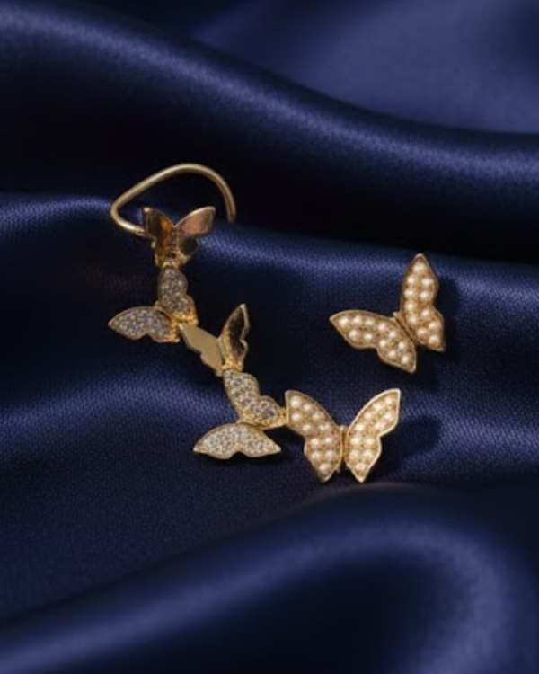 Golden Flutter Pearl Butterfly Ear Cuff