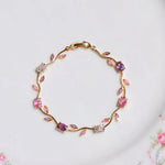 Pink Floral Crystal Bracelet – Anti Tarnish Gold Plated Everyday Jewellery for Women