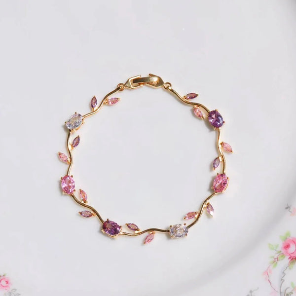 Pink floral anti tarnish bracelet for women