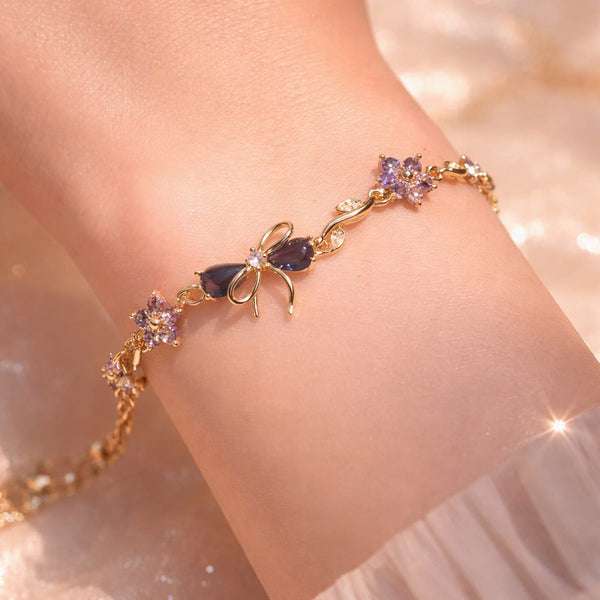 Anti tarnish gold floral bow bracelet for women waterproof daily wear jewellery