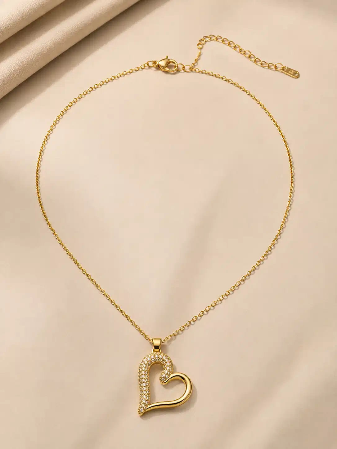 Full Aurelia heart pendant necklace with gold chain, lobster clasp and adjustable extension chain