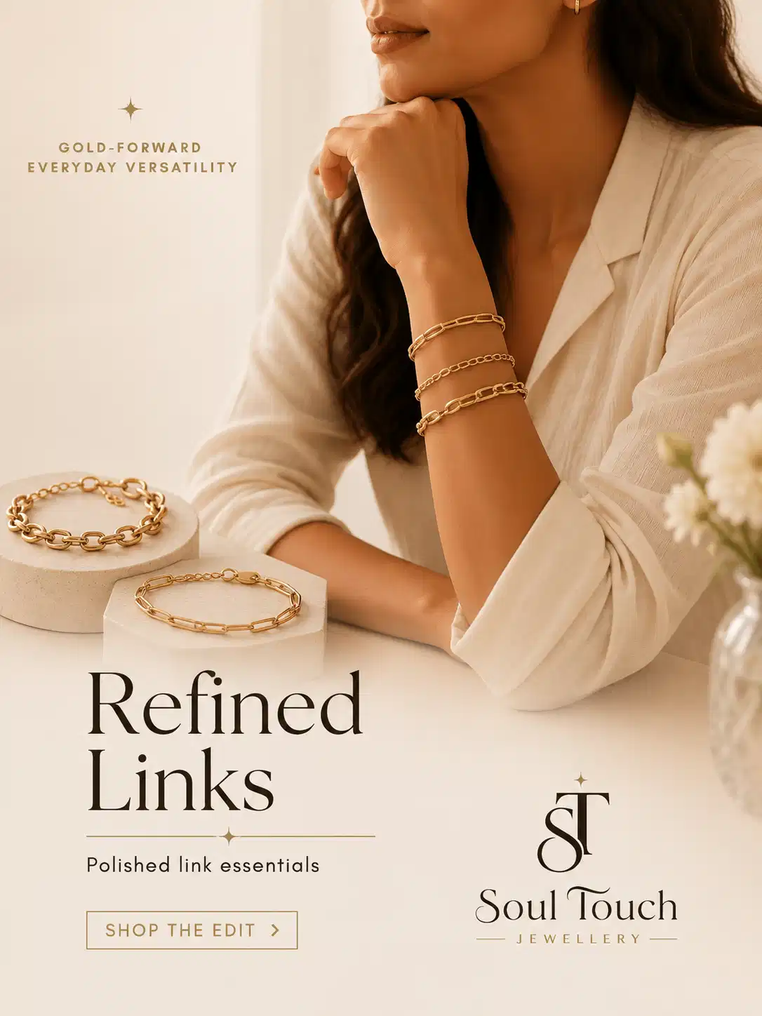 Refined Links gold chain bracelet collection for modern working women by Soul Touch Jewellery