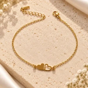 Amora gold twin heart chain bracelet for women with adjustable extender