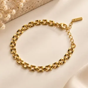 Ardena rectangular gold link bracelet for women with adjustable extender