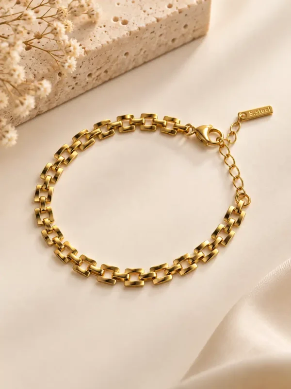 Ardena rectangular gold link bracelet for women with adjustable extender