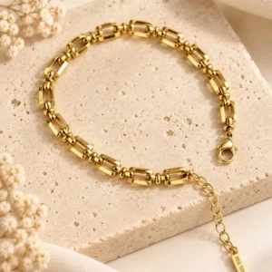 Aurevia geometric gold link bracelet for women with adjustable extender