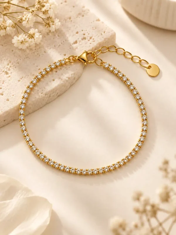 Elara classic gold tennis bracelet for women with adjustable extender