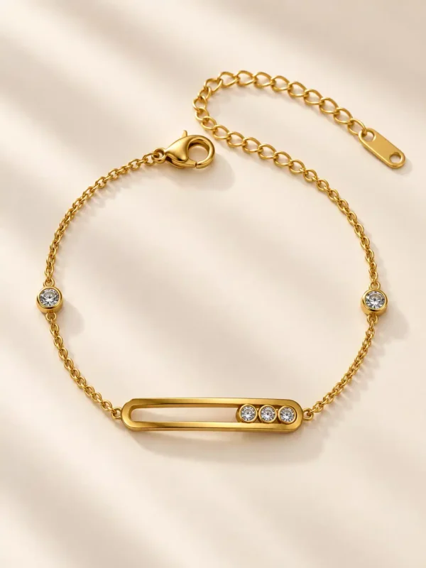 Linea Trio gold bar chain bracelet with clear stone accents for women