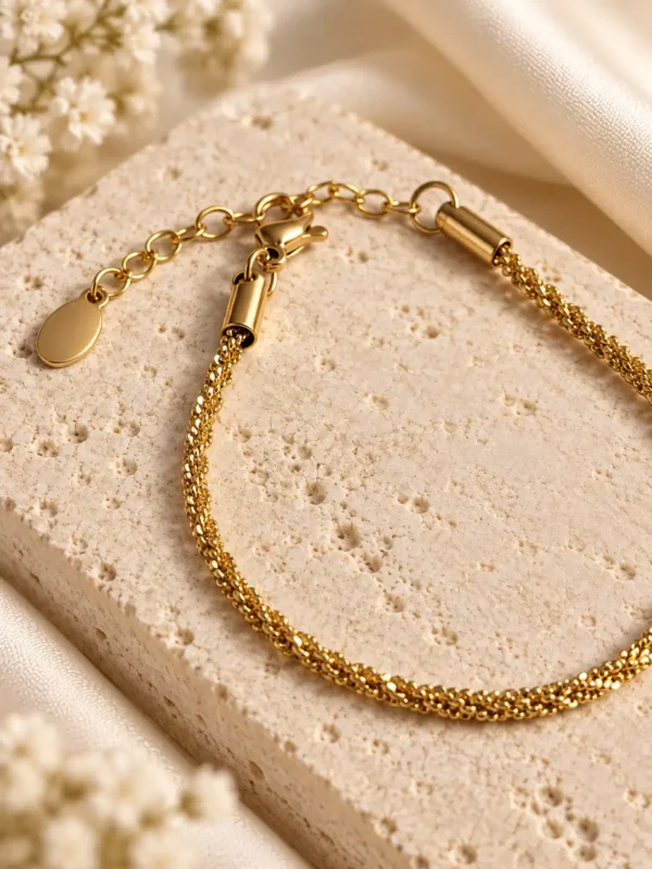 Liora gold woven multi-chain bracelet for women with adjustable clasp