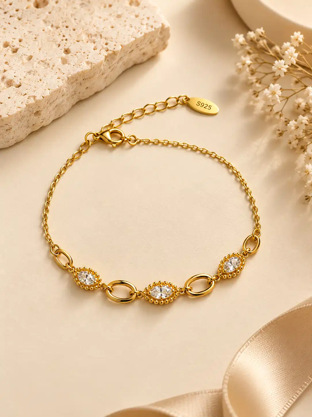 Serelle oval stone gold bracelet presented in Soul Touch Jewellery packaging