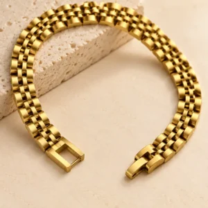 Valora wide gold five-row link bracelet with integrated clasp
