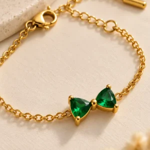 Verde Twin-Pear green stone gold chain bracelet by Soul Touch Jewellery