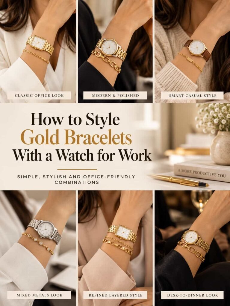 Gold bracelet and watch styling ideas for work