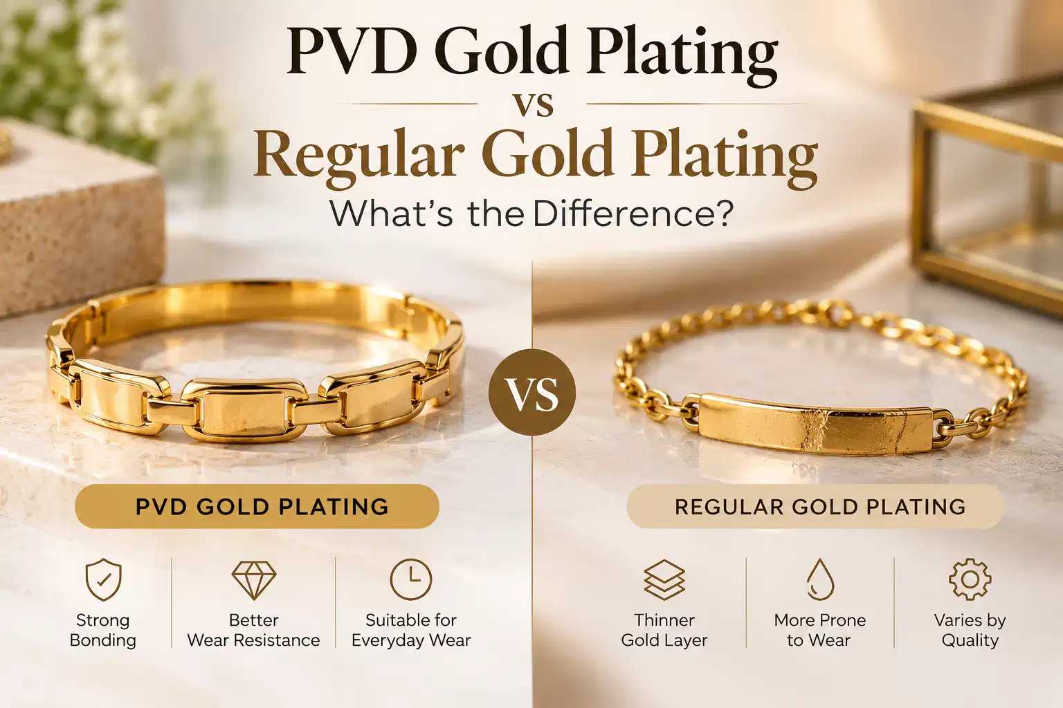 PVD gold plating vs regular gold plating comparison